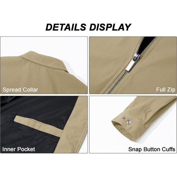 🆕 Men Khaki Lightweight Jacket Full Zip Golf Collar Windbreaker Casual Spring - Picture 7 of 7